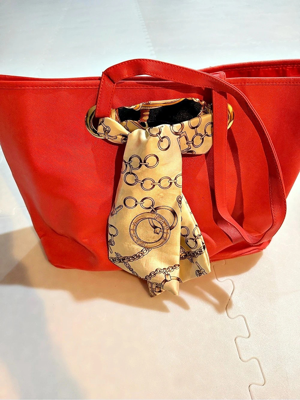 Jeanne Beker Tote Bag in coral with Scarf